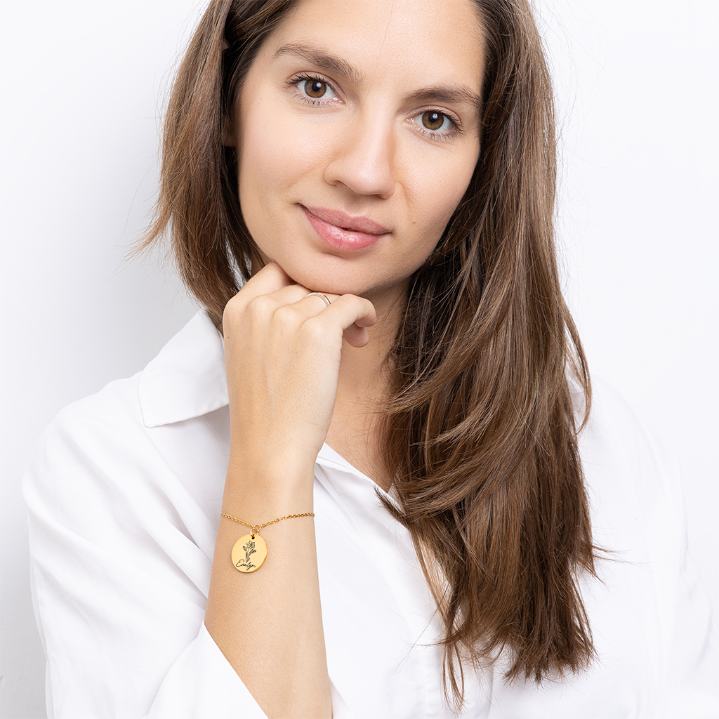 Bracelet personnalisé avec fleur de naissance et prénom — vue 3
