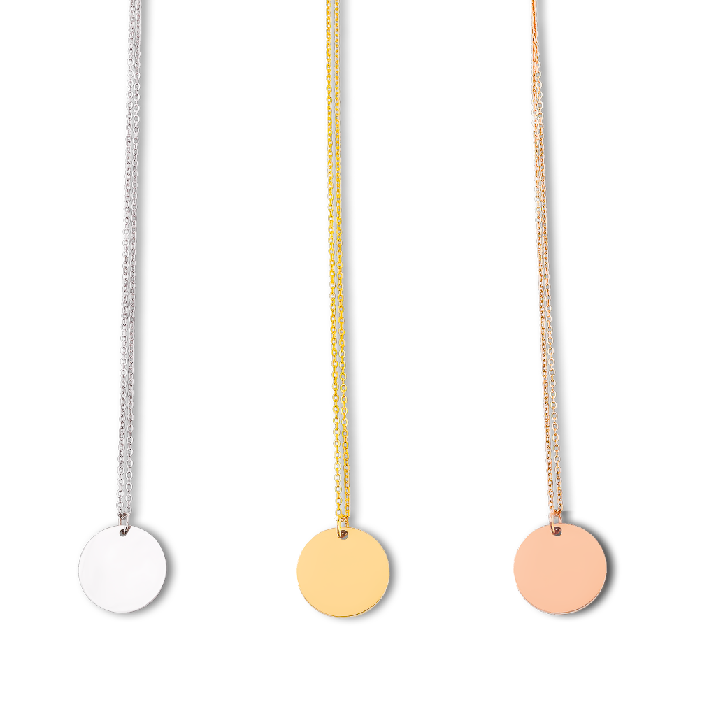 Collier initiale personnalisé, pendentif rond gravé en acier inoxydable