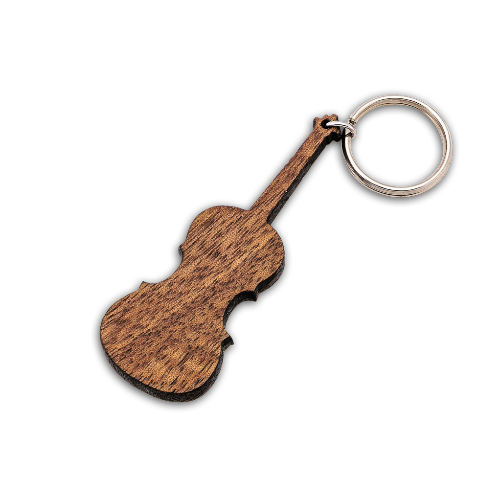 Porte-clés en bois de violon personnalisé avec message gravé, noyer et acier inoxydable — vue 3