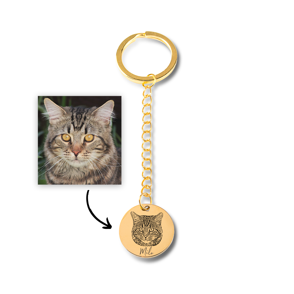 Porte-clés personnalisé portrait de chat gravé — vue principale