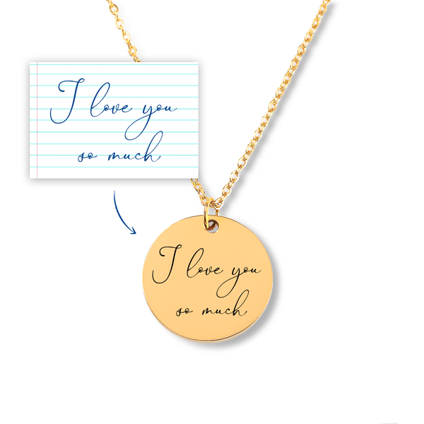 Collier pendentif manuscrit personnalisé, écriture ou signature gravée, acier inoxydable