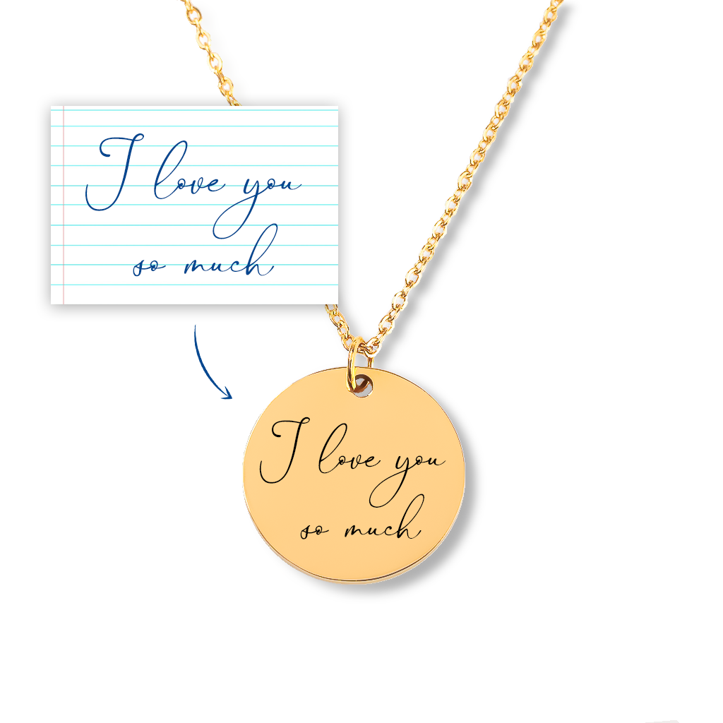 Collier pendentif manuscrit personnalisé, écriture ou signature gravée, acier inoxydable