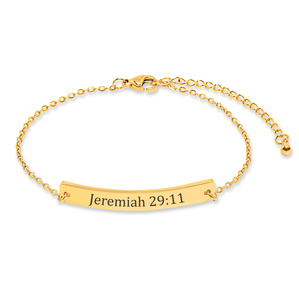 Bracelet personnalisé avec verset biblique gravé sur acier inoxydable — vue 1