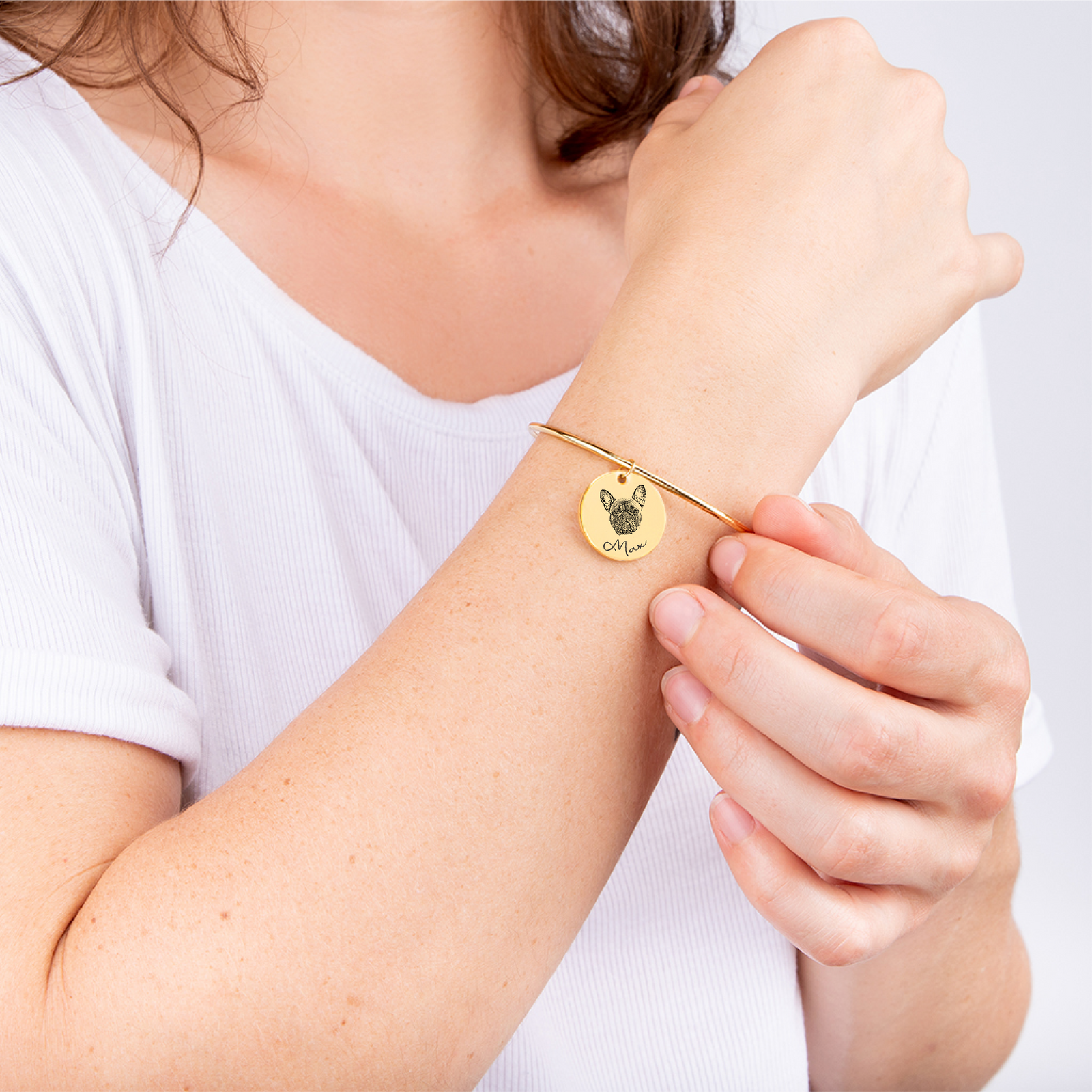 Bracelet jonc portrait d'animal de compagnie, message au dos — vue 4