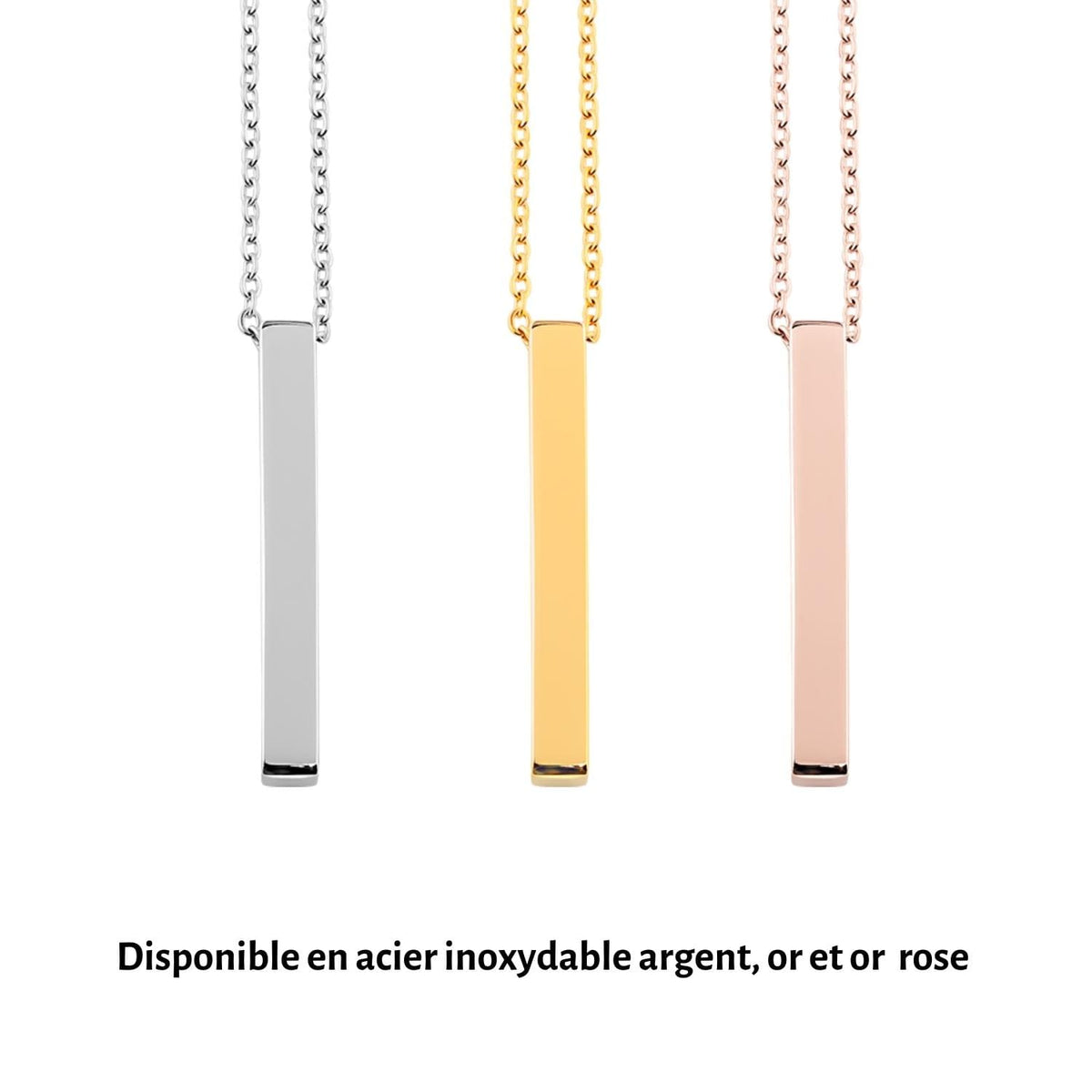 Collier coordonnées GPS personnalisé, pendentif barre gravé en acier inoxydable — vue 7