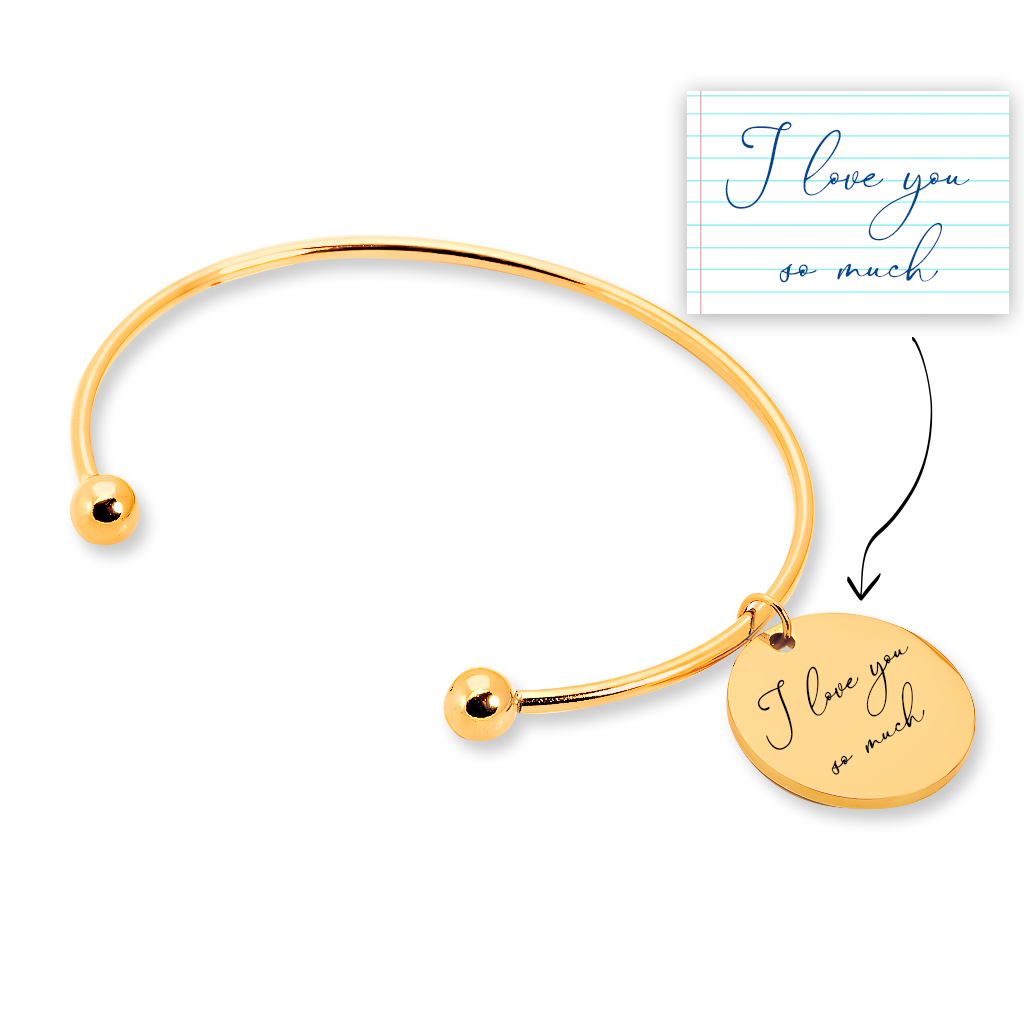 Bracelet jonc personnalisé avec message manuscrit gravé, acier inoxydable — vue 1