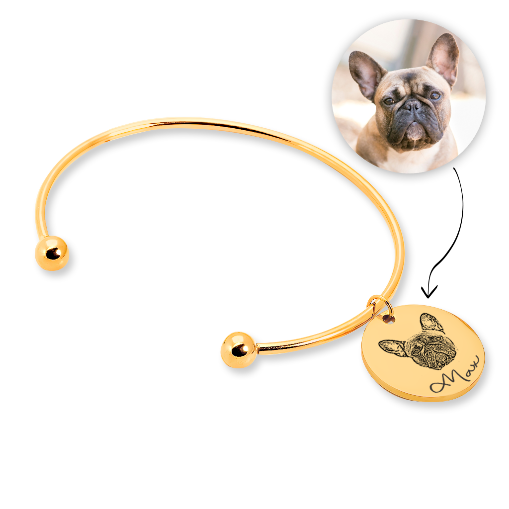 Bracelet jonc personnalisé portrait d'animal de compagnie gravé sur acier inoxydable
