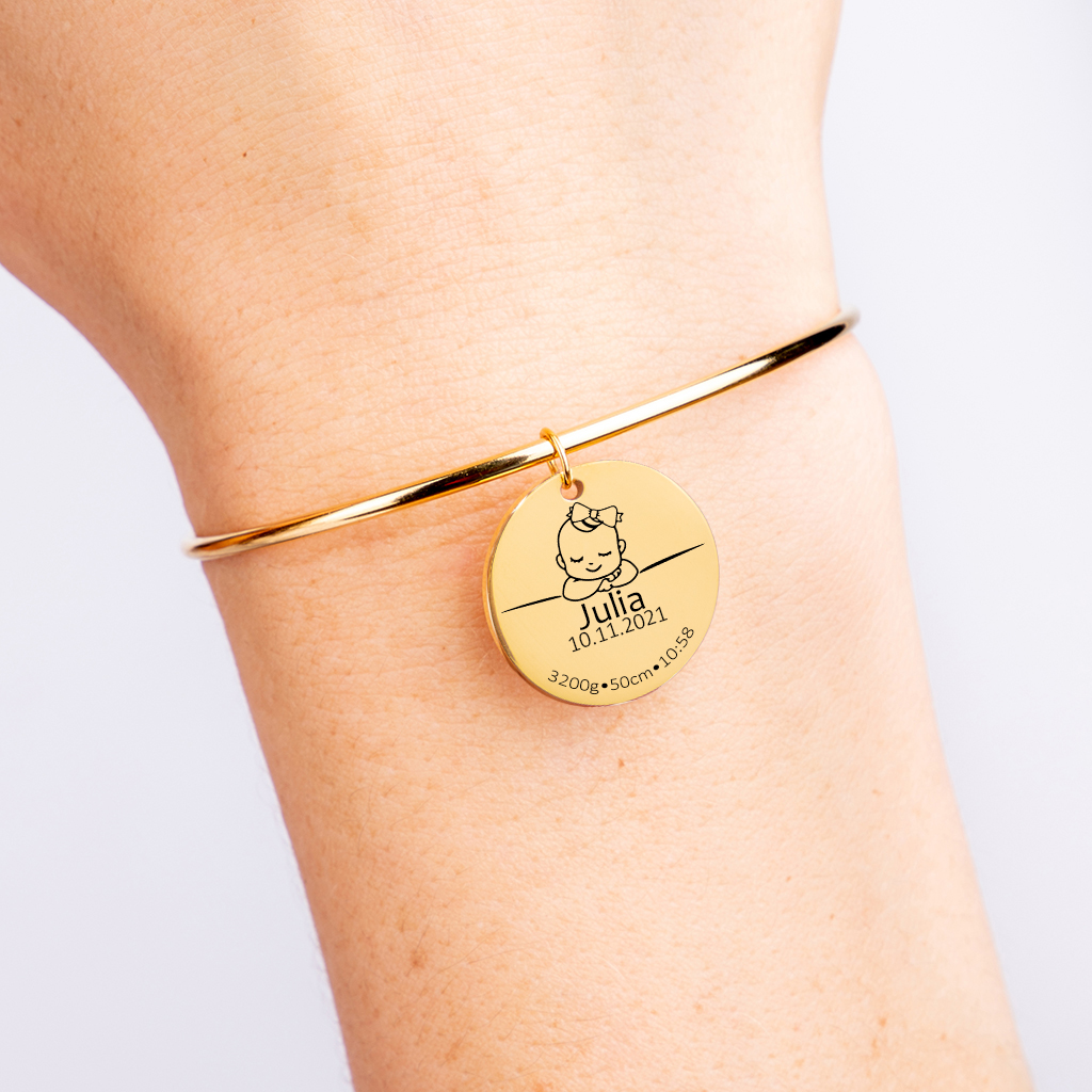 Bracelet jonc personnalisé naissance bébé gravé — vue 3