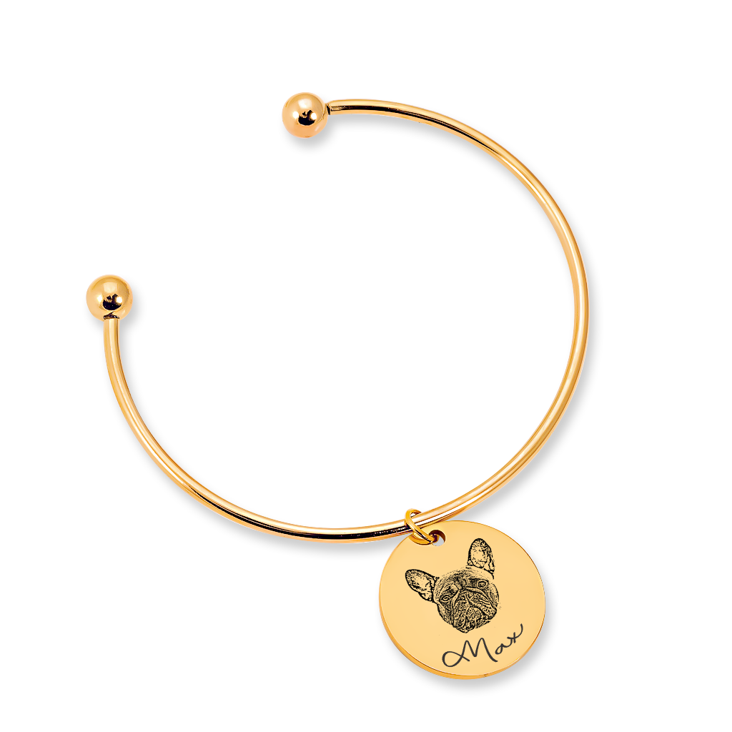 Bracelet jonc portrait d'animal gravé avec nom — vue 2
