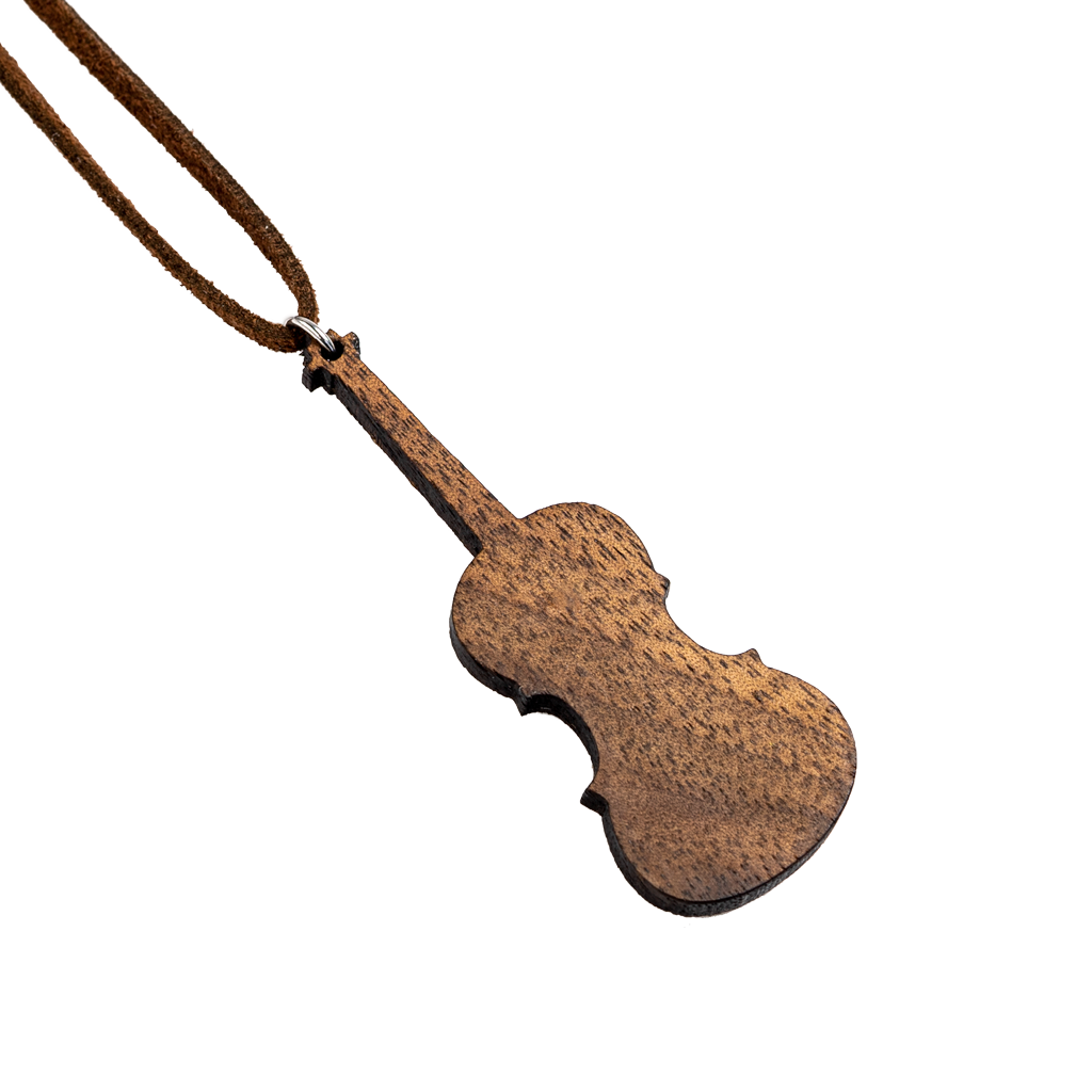 Collier en bois de violon personnalisé, pendentif violon en noyer gravé — vue 3