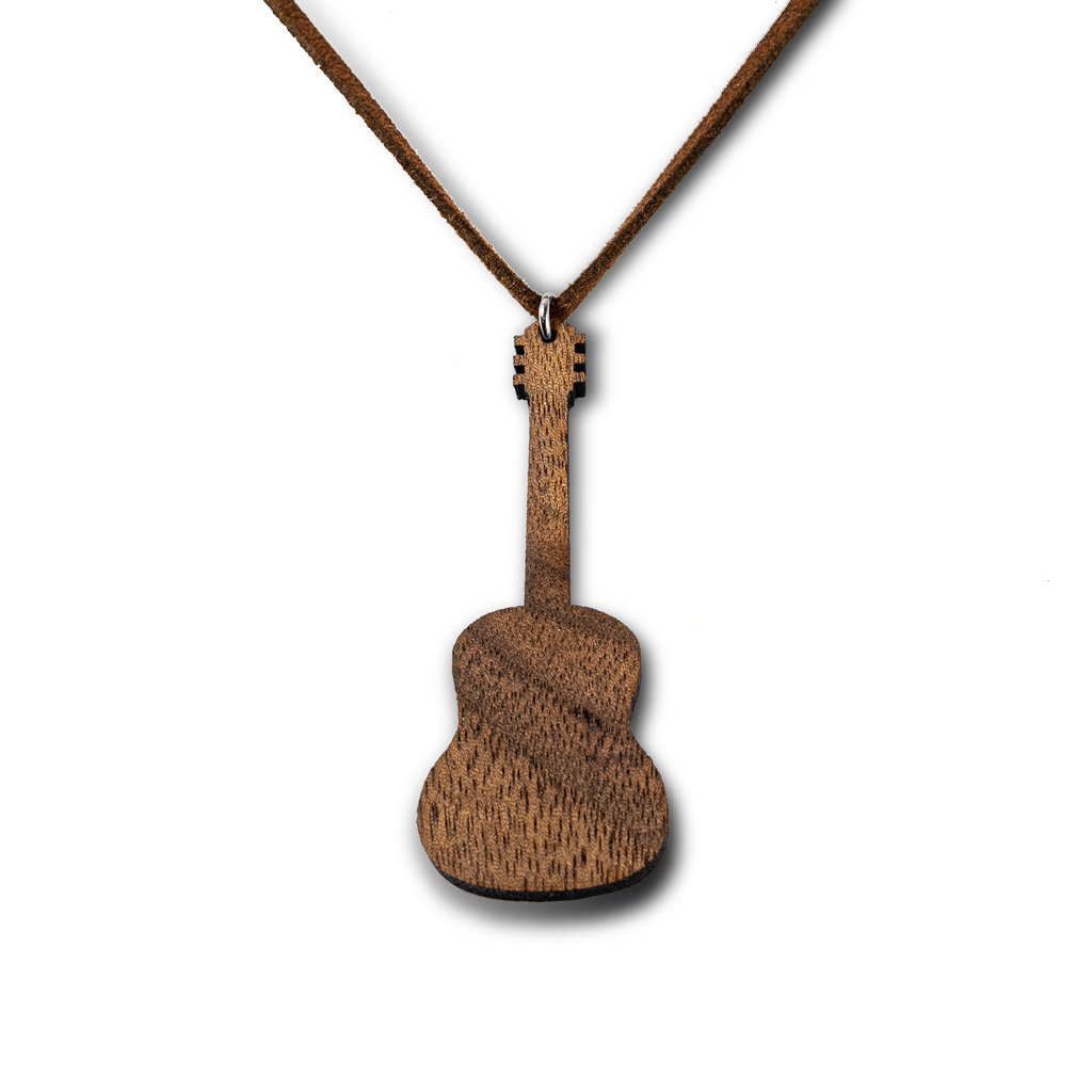 Collier en bois de guitare personnalisé, pendentif guitare en noyer gravé — vue 1