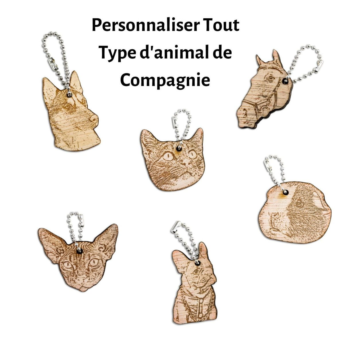 Porte-clés en bois portrait d'animal de compagnie personnalisé, portrait gravé d'après photo — vue 4