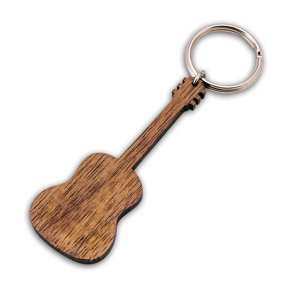 Porte-clés en bois de guitare personnalisé avec message gravé, noyer et acier inoxydable — vue 3