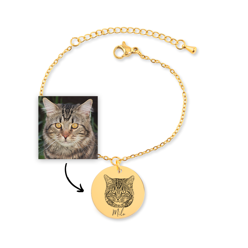 Bracelet personnalisé portrait de chat gravé d'après photo, acier inoxydable