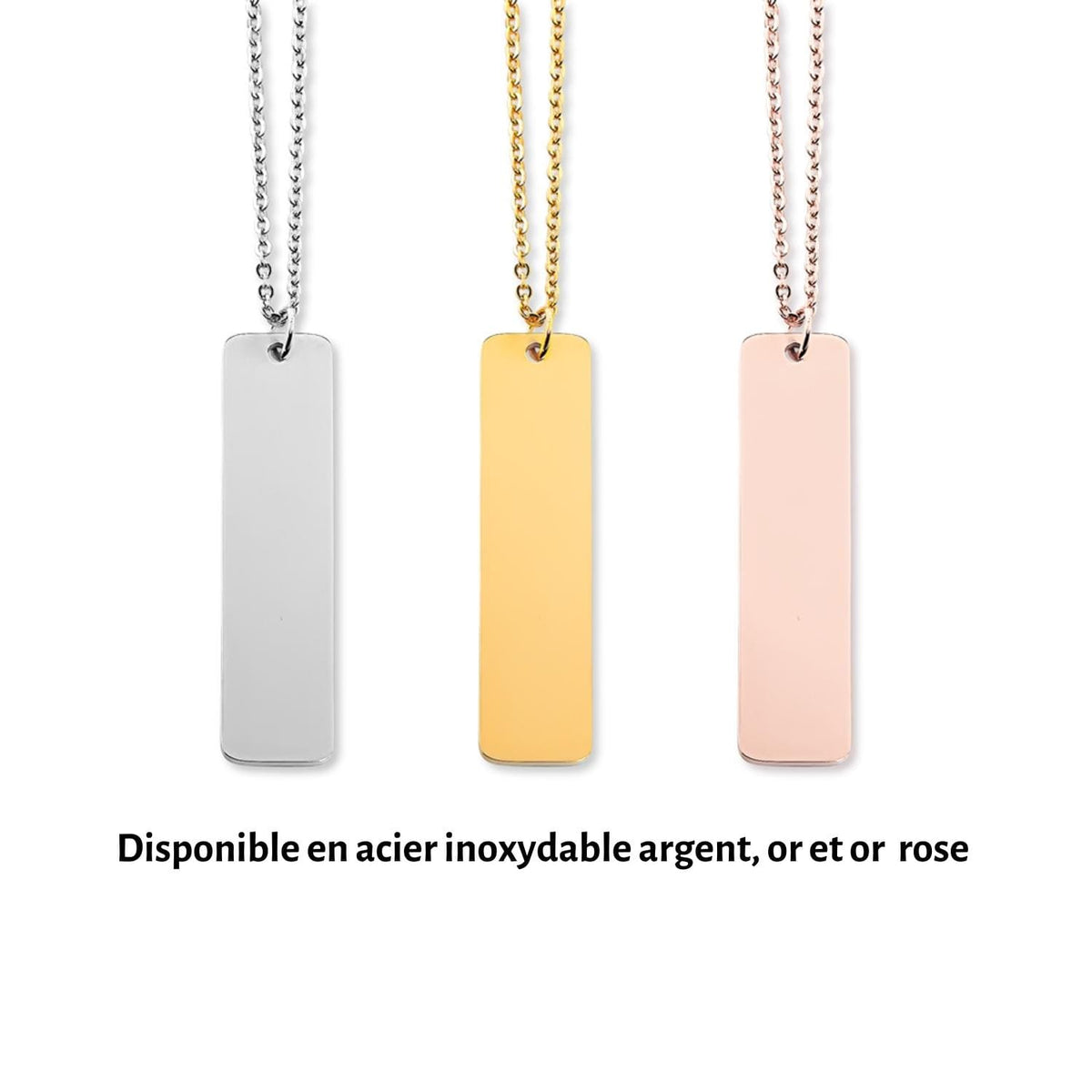 Collier prénom vertical gravé avec fleur de naissance, acier inoxydable — vue 7