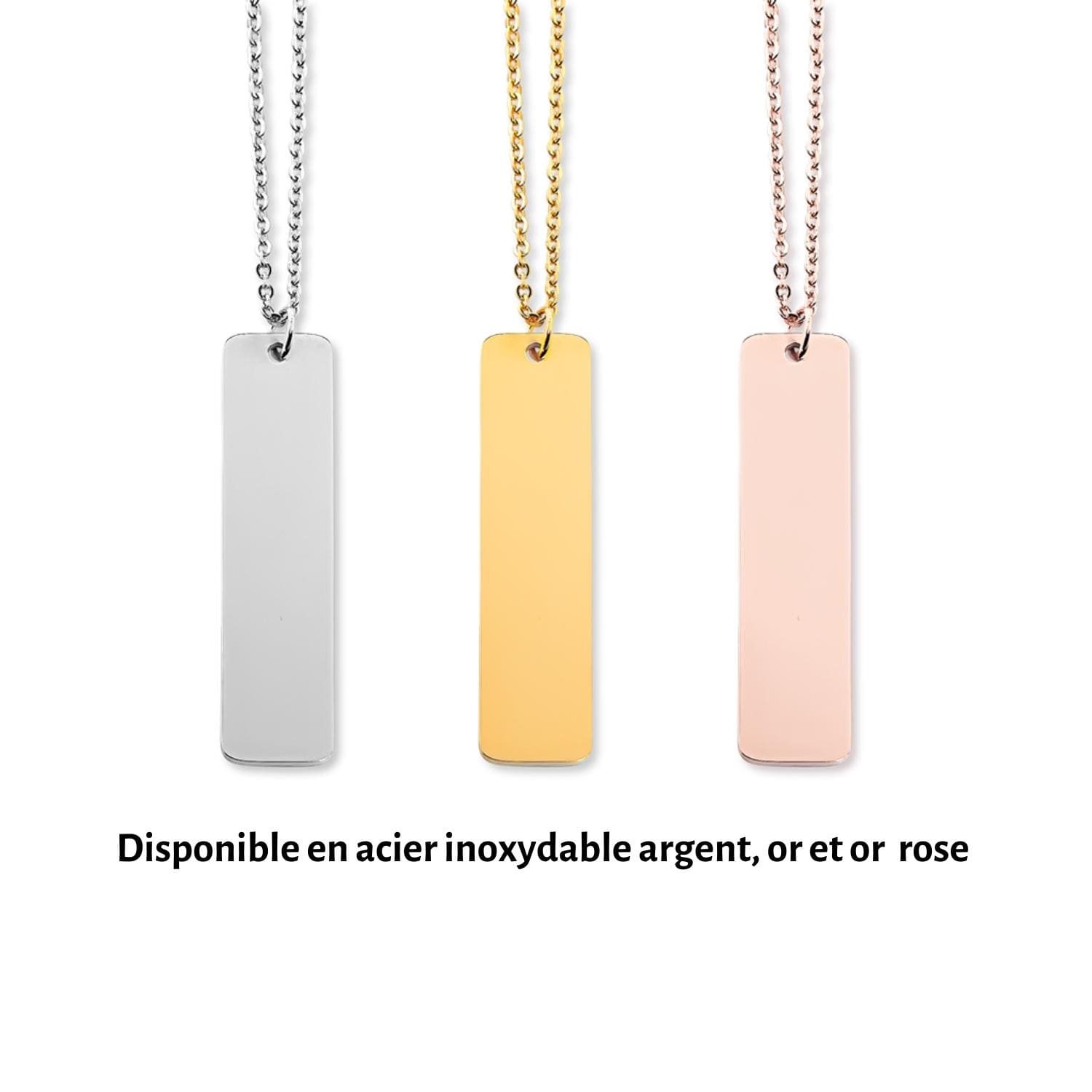 Collier prénom vertical personnalisé gravé sur pendentif barre, acier inoxydable — vue 5