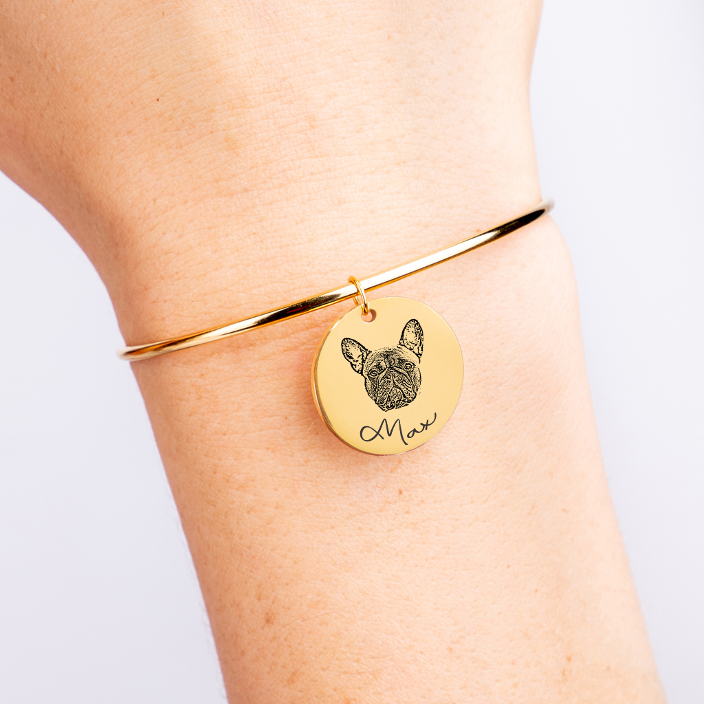 Bracelet jonc personnalisé photo de chien ou chat gravée — vue 3