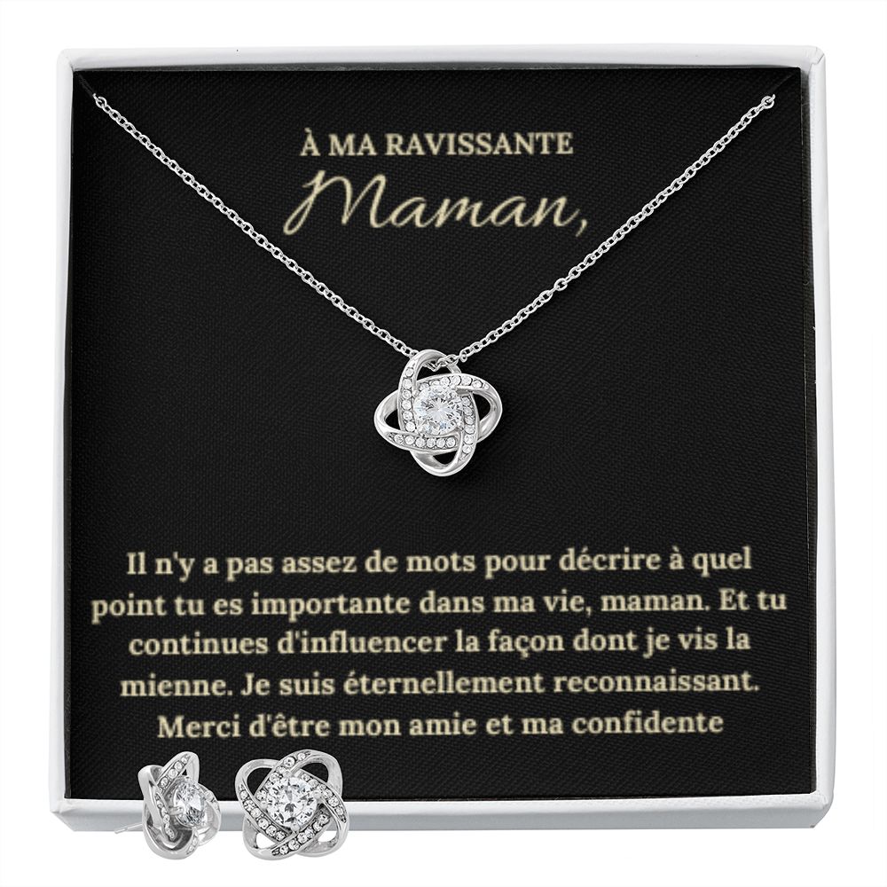 Collier Noeud d'amour et Boucles d'oreilles avec Message Personnalisable