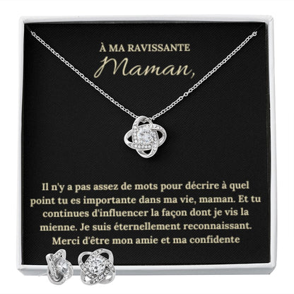 Collier Noeud d'amour et Boucles d'oreilles avec Message Personnalisable