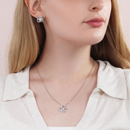 Collier Noeud d'amour et Boucles d'oreilles avec Message Personnalisable