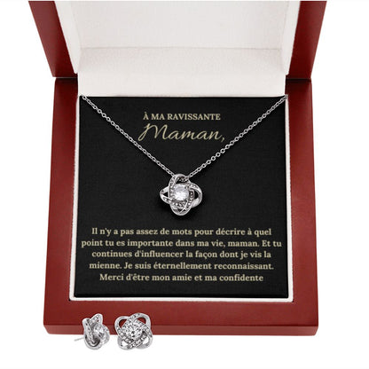 Collier Noeud d'amour et Boucles d'oreilles avec Message Personnalisable