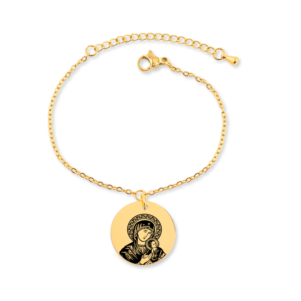 Bracelet personnalisé Vierge Marie et Enfant Jésus gravé, acier inoxydable