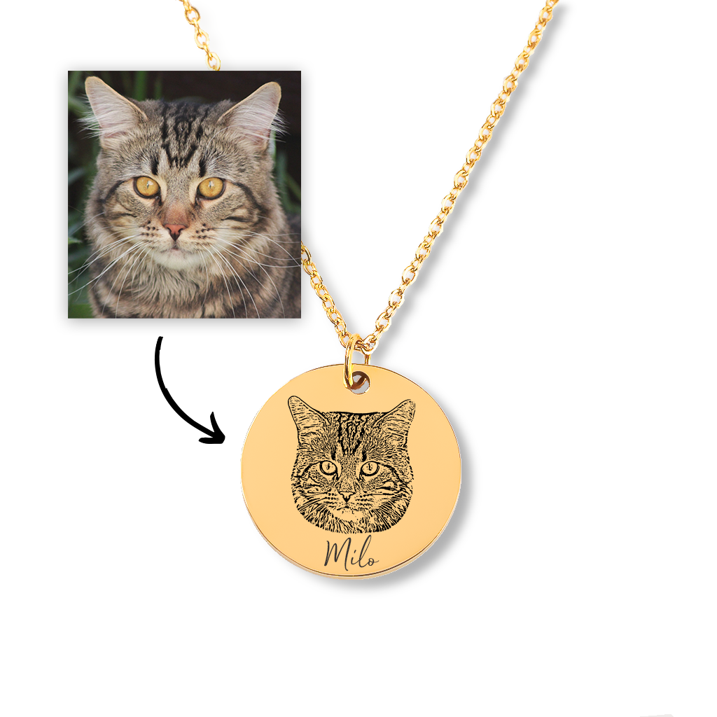 Collier photo de chat personnalisé, portrait gravé d'après photo — vue 1
