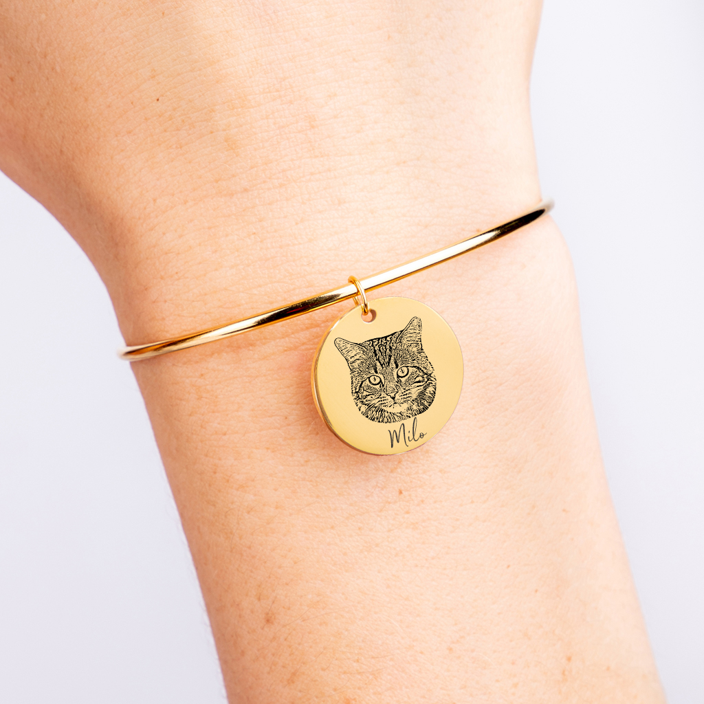 Bracelet jonc portrait chat personnalisé — vue 3