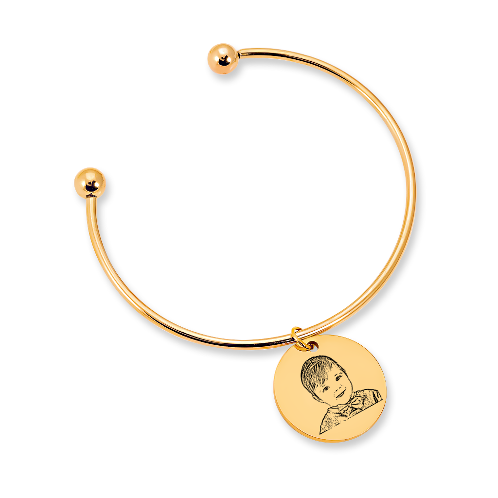 Bracelet jonc portrait bébé gravé avec prénom — vue 2