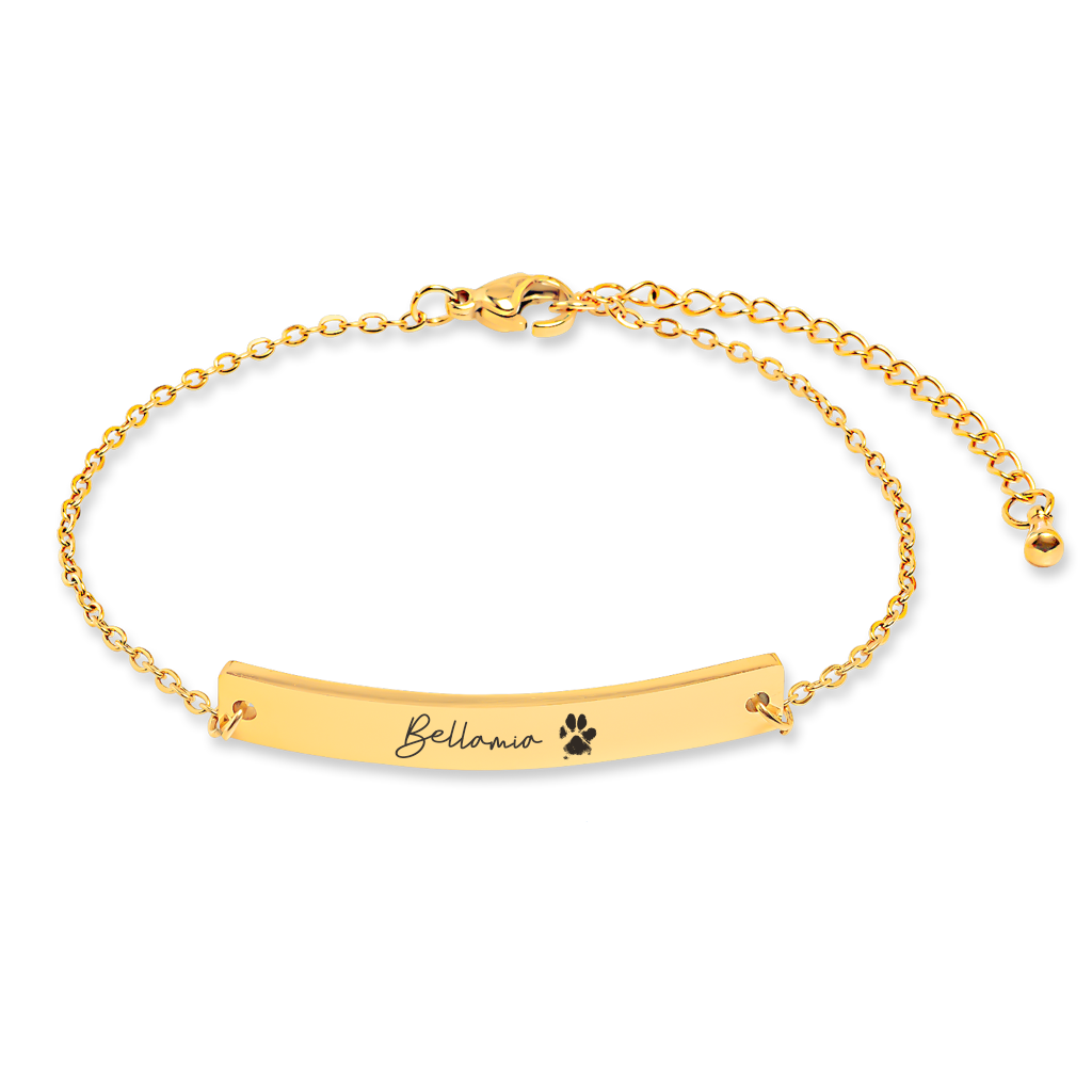 Bracelet personnalisé avec nom de chien gravé sur acier inoxydable — vue 1