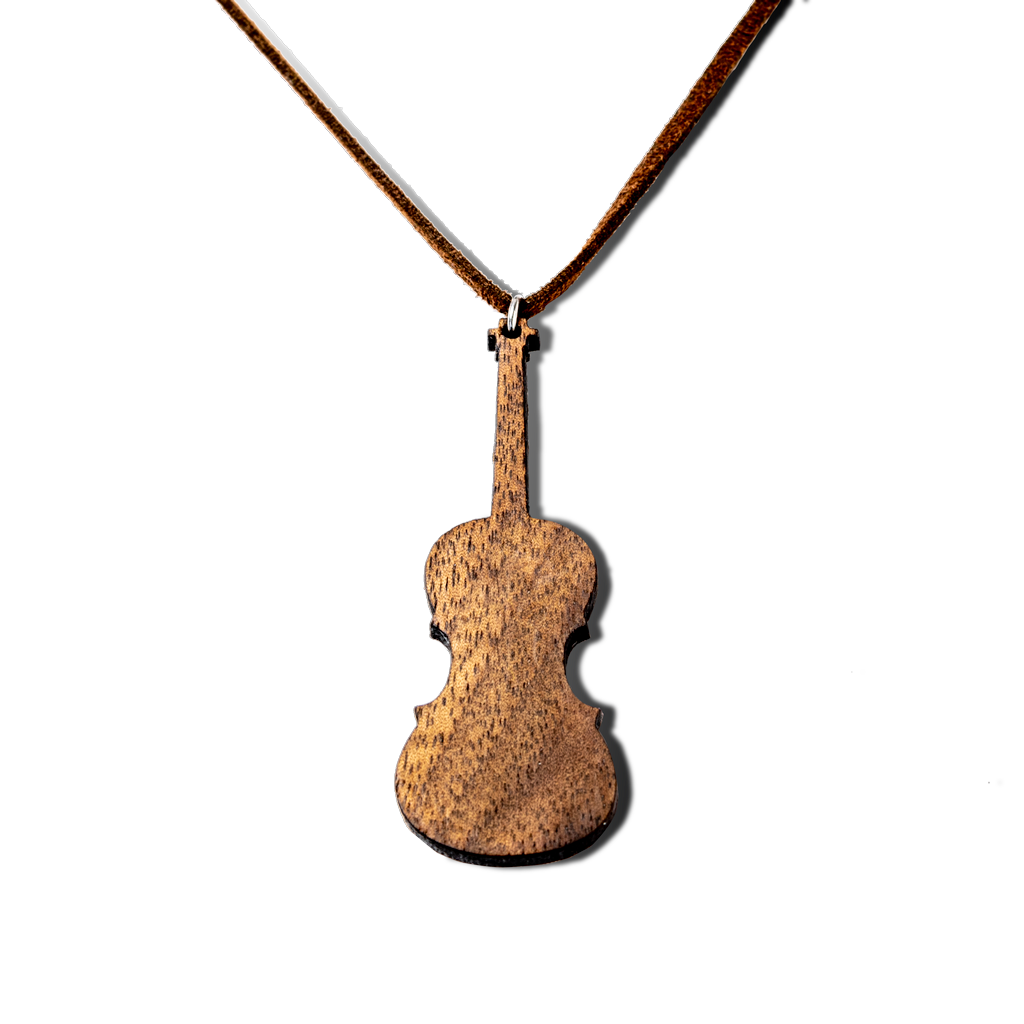 Collier en bois de violon personnalisé, pendentif violon en noyer gravé — vue 1