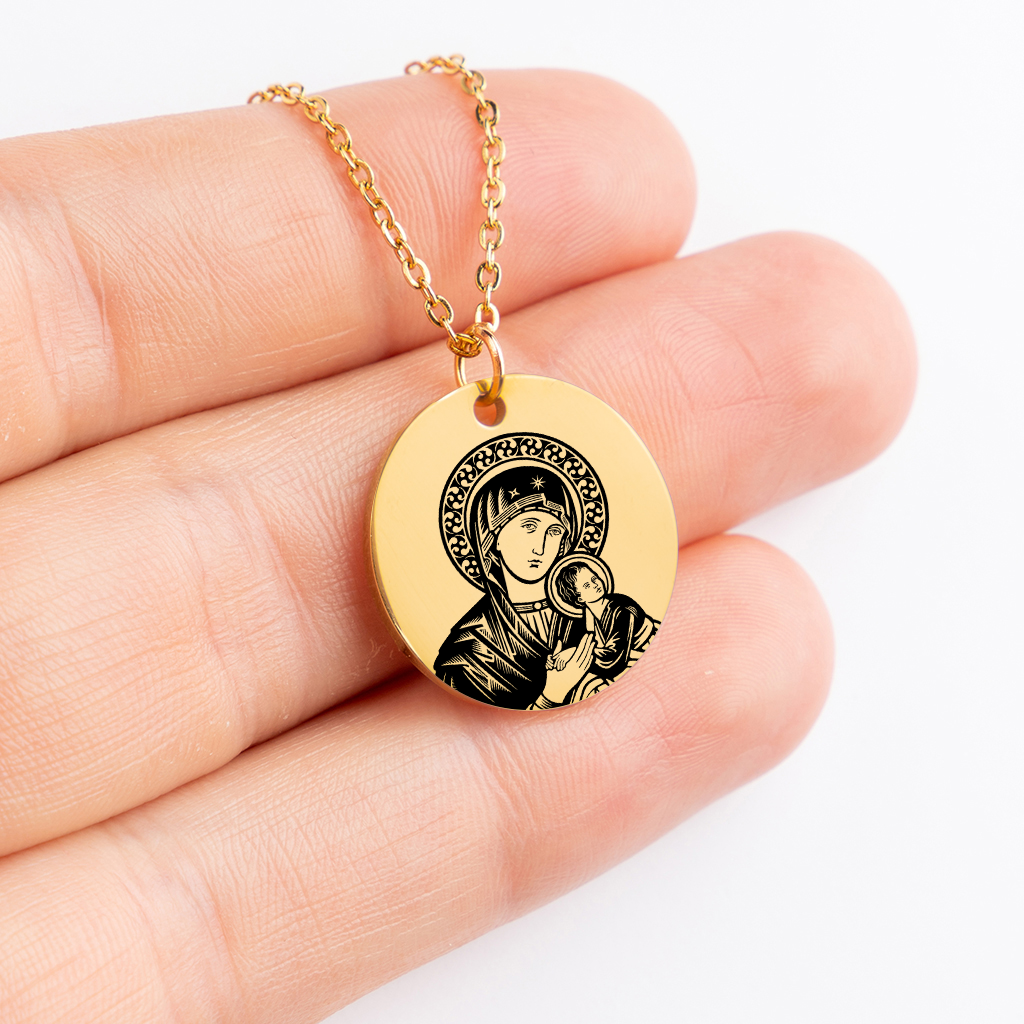 Collier personnalisé Vierge Marie et Enfant Jésus gravé, acier inoxydable — vue 3