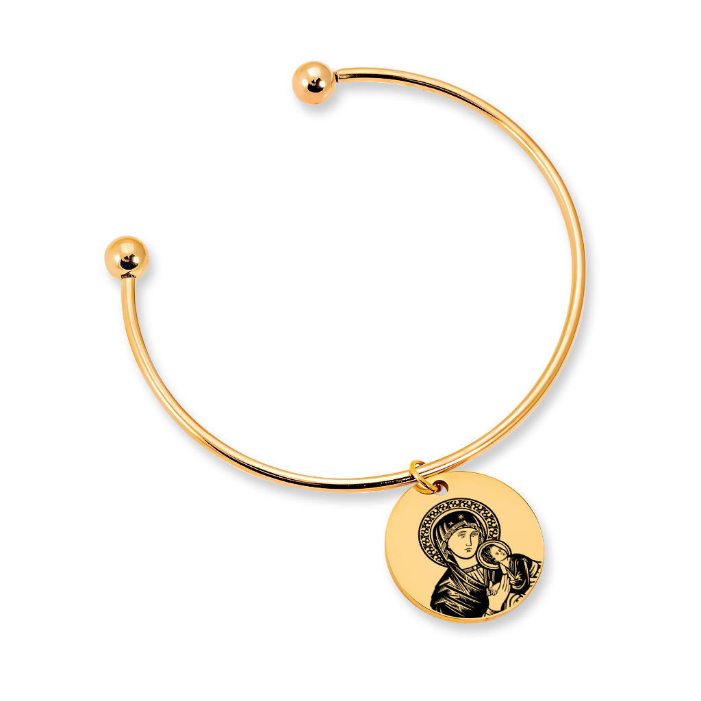 Bracelet jonc personnalisé Vierge Marie et Enfant Jésus, gravure acier inoxydable — vue 2