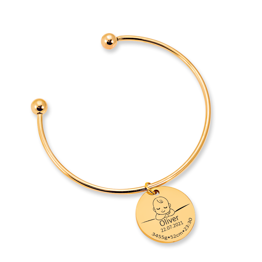 Bracelet jonc de naissance personnalisé avec prénom et détails gravés — vue 2