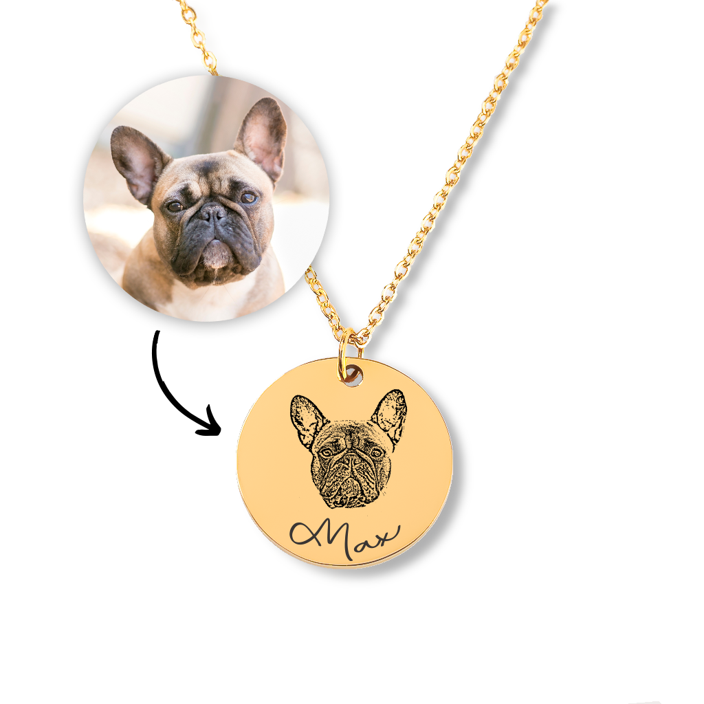 Collier portrait d'animal de compagnie personnalisé, photo gravée — vue 1