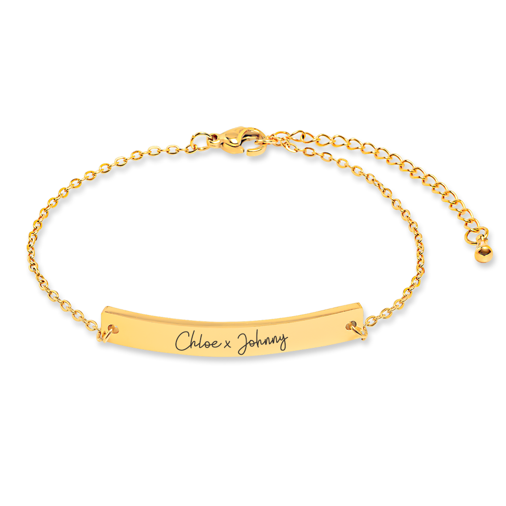 Bracelet prénoms personnalisé horizontal gravé, acier inoxydable